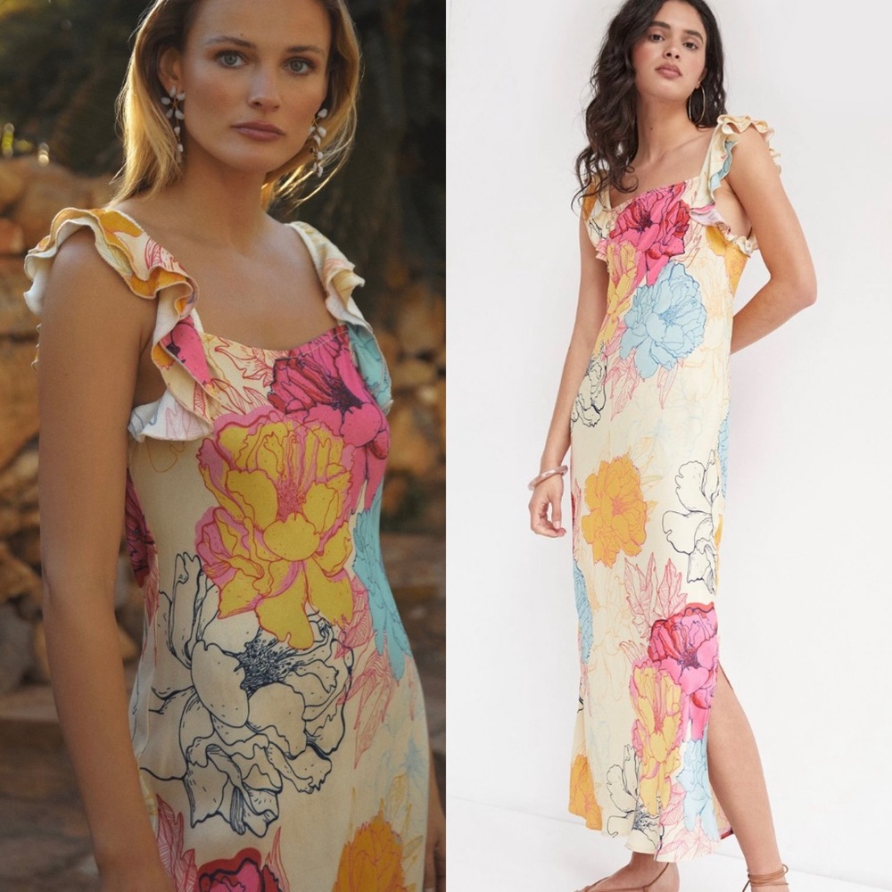 COPY - Conditions Apply Anthropologie Ruffled Floral Maxi Dress M